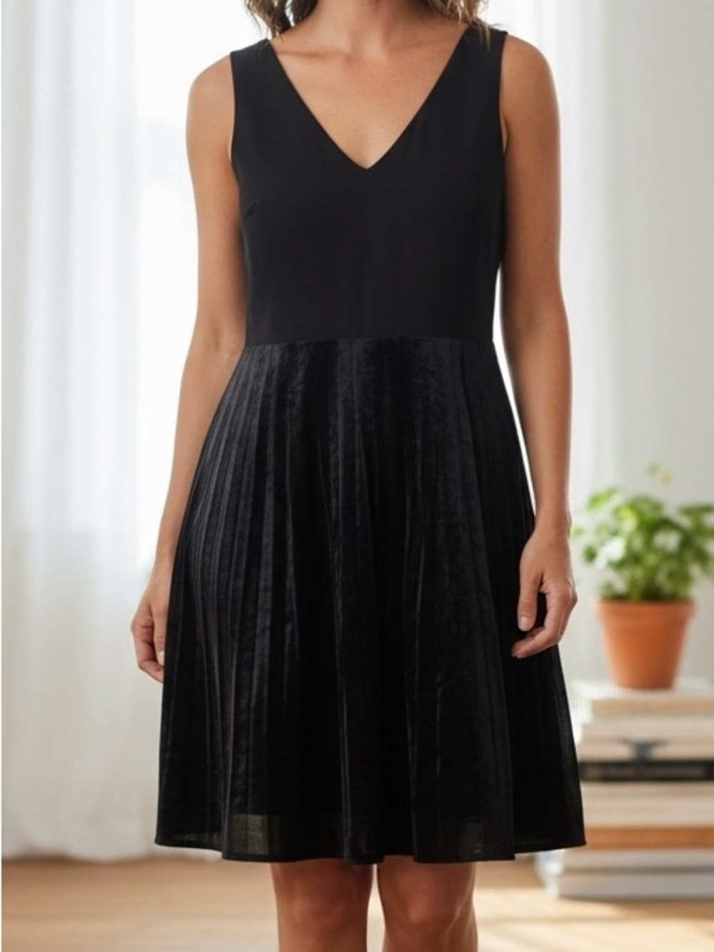 Evan-Picone Black Fit & Flare Dress Sz 14 Sleeveless Taffeta Cocktail Wedding